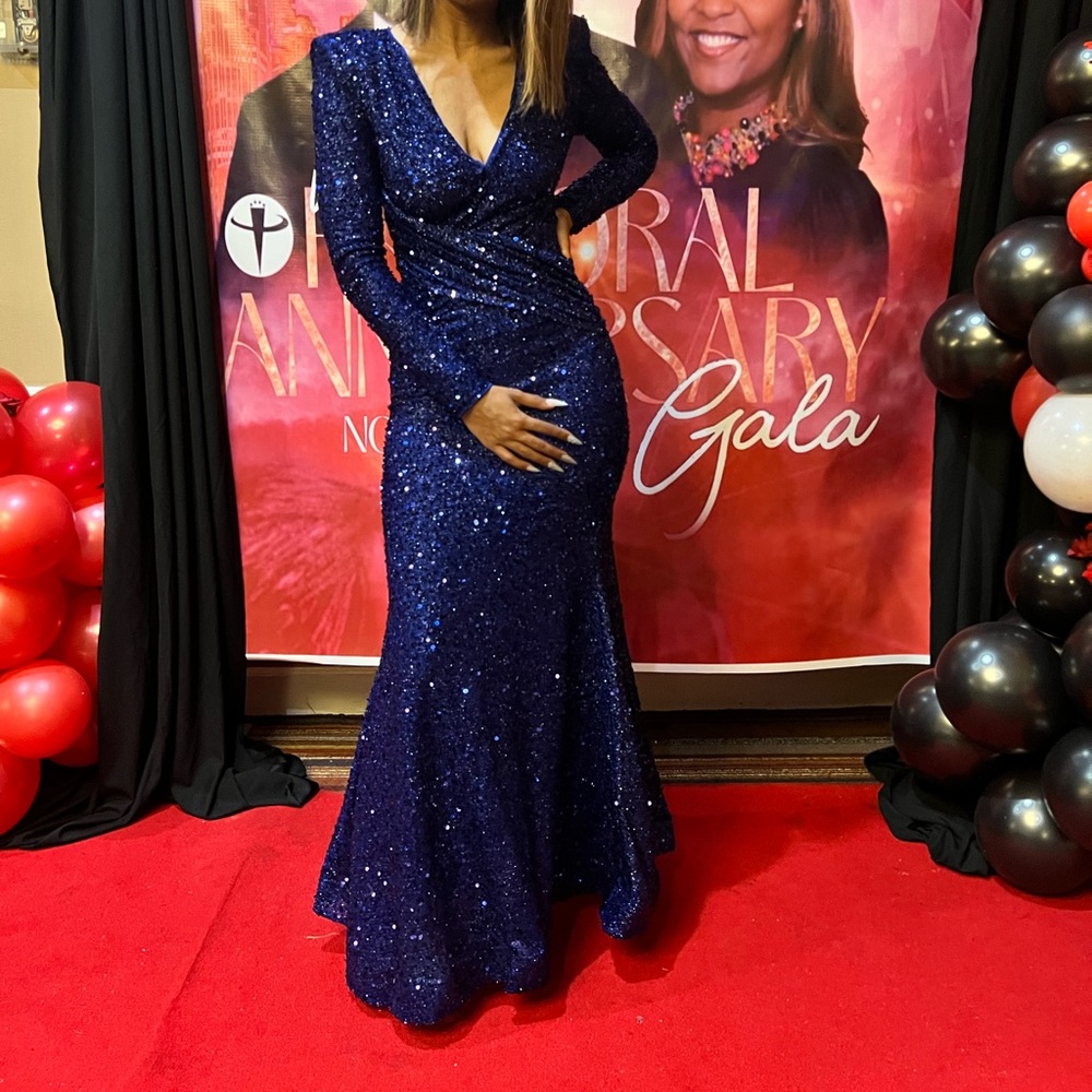 Royal blue sequined gown